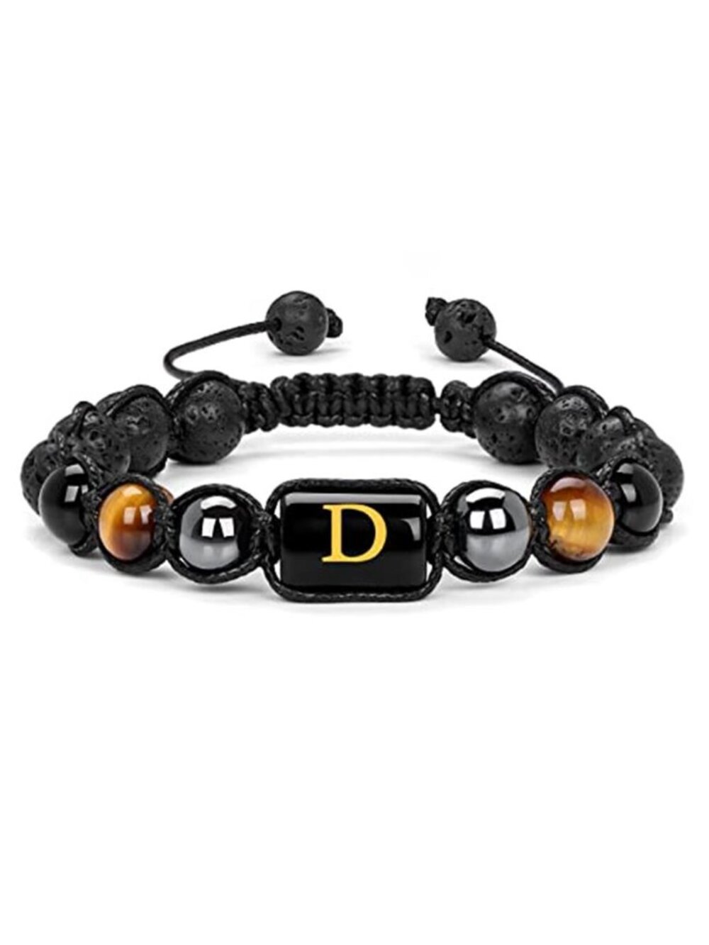 Mens Beaded Bracelet Tiger Eye Lava Rock Initial Adjustable Anxiety Yoga